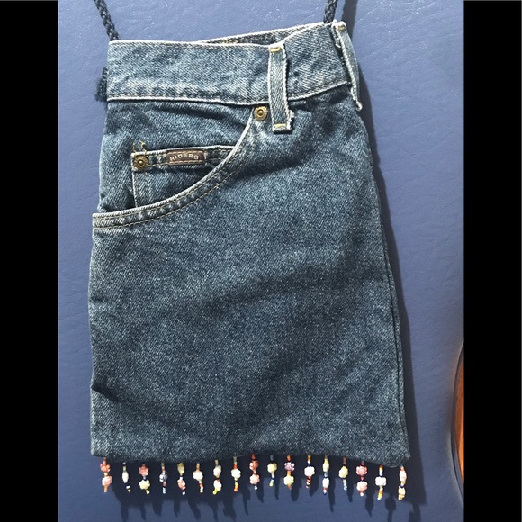 New Riders denim jean handbag w/multicolored roses and beads fringe - Picture 6 of 14